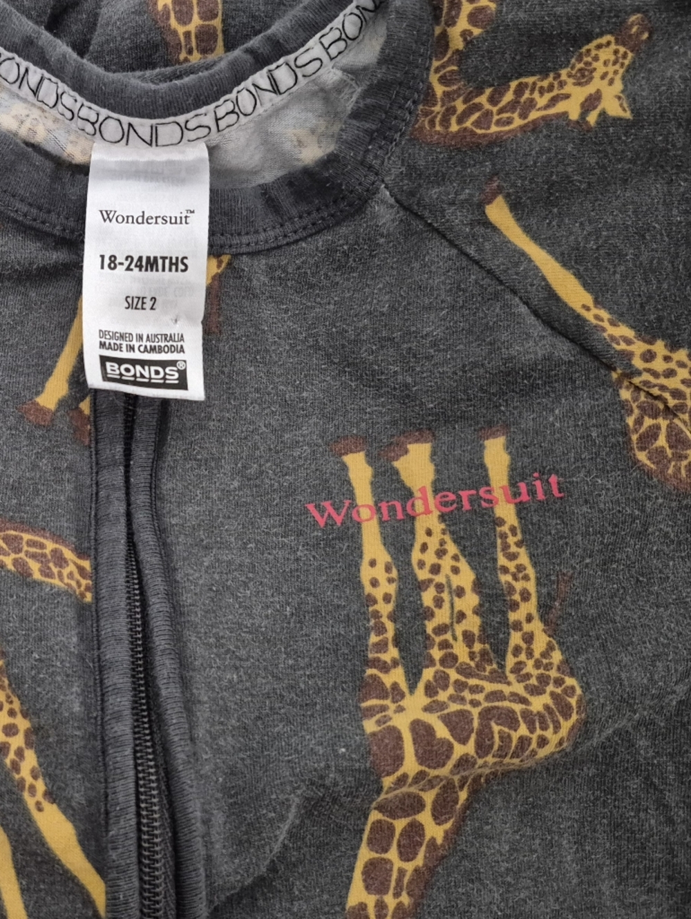 Bonds Wondersuit 18-24 Months with Yellow & Brown Giraffe Print